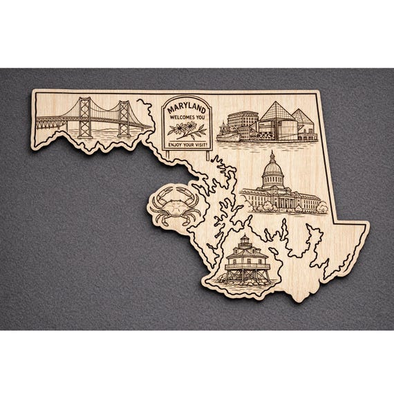 Maryland Wood Wall Art, State Welcome Sign, Birch Decor