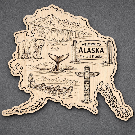 Alaska Wood Wall Art, State Welcome Sign, Birch Decor