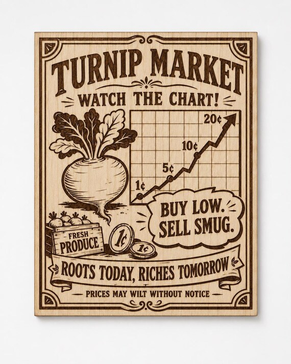 Turnip Market Wood Sign, Vintage Produce Chart Wall Art, Cozy Gamer Desk Decor