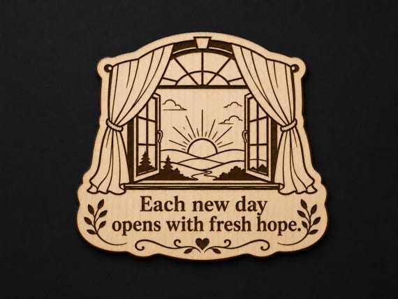 Open Window Sunrise Wood Plaque – Fresh Hope Quote
