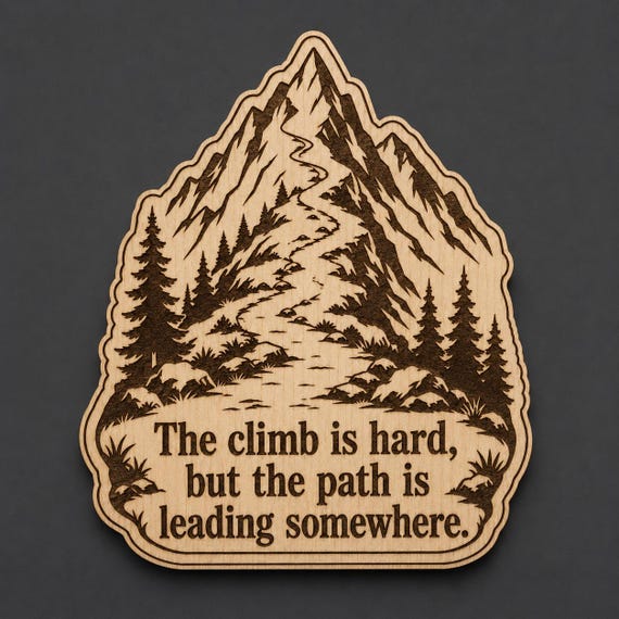 Mountain Trail Wood Plaque, The Climb Is Hard Quote Sign, Inspirational Birch Wall Art