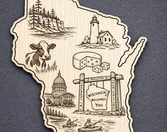 Houten muurkunst Wisconsin, welkomstbord, berkendecoratie