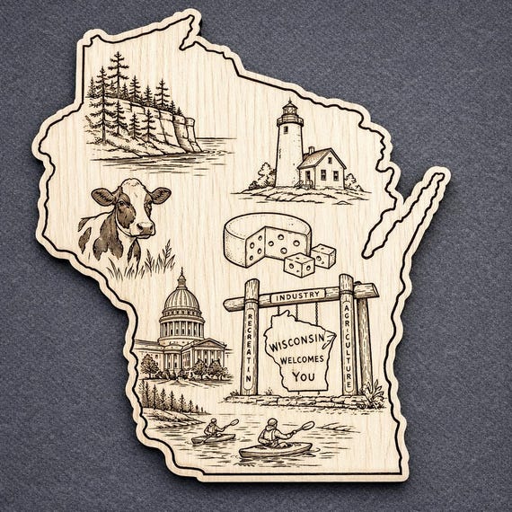 Wisconsin Wood Wall Art, State Welcome Sign, Birch Decor