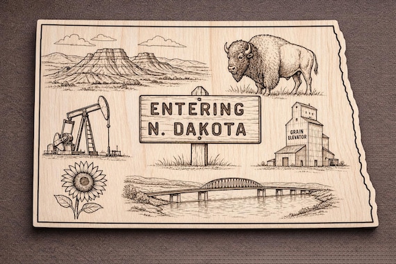North Dakota Wood Wall Art, State Welcome Sign, Birch Decor