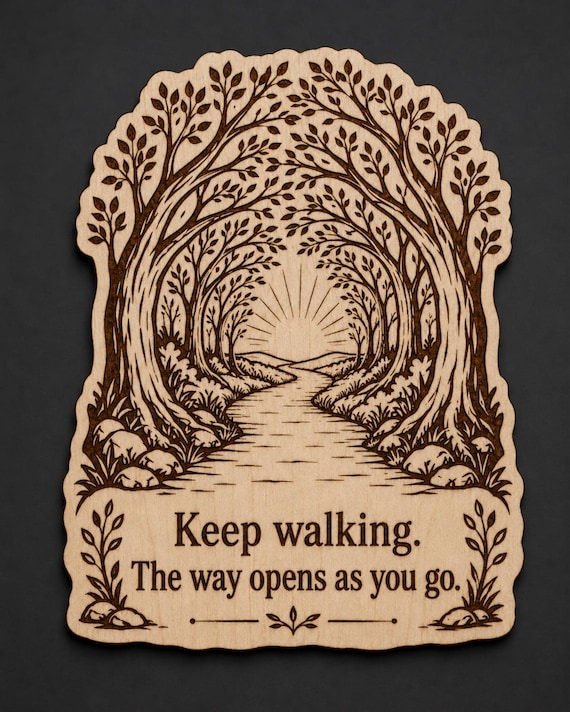 Woodland Path Wood Sign, Keep Walking Quote Birch Plaque, Inspirational Forest Wall Decor