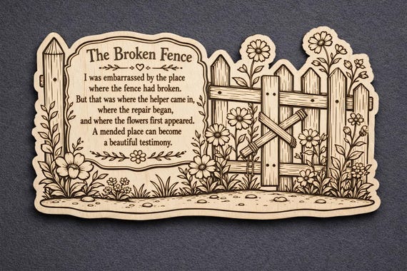 Broken Fence Birch Plaque, Inspirational Encouragement Wall Art, product view 2