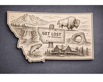 Montana houten muurkunst, Get Lost State-bord, decor berken