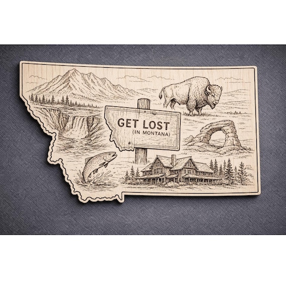 Montana Wood Wall Art, Get Lost State Sign, Birch Decor