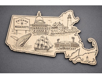 Massachusetts houten muurkunst, welkomstbord, berkendecoratie