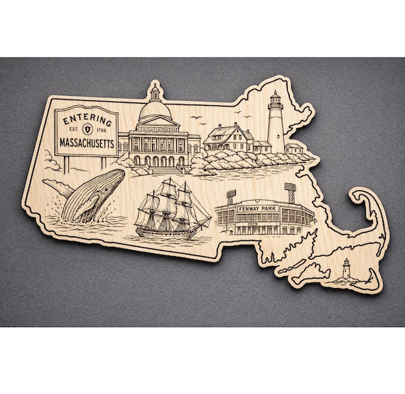 Massachusetts Wood Wall Art, State Welcome Sign, Birch Decor