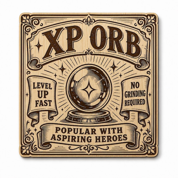 XP Orb Fantasy Wall Art, Birch Wood Game Room Sign, Level Up Decor