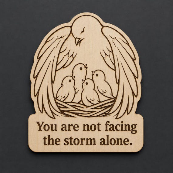Protective Bird Wood Plaque, Encouragement Quote Sign, Comforting Birch Wall Art With Nest