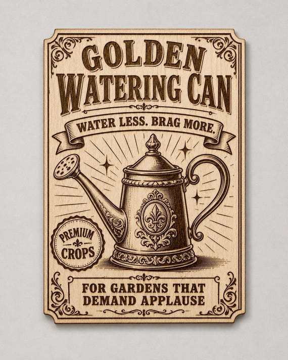Golden Watering Can Game Inspired Birch Sign, Cozy Farming Wall Decor