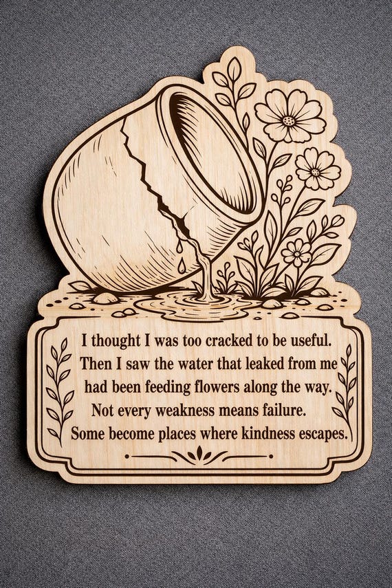 Inspirational Cracked Pot Birch Plaque, Encouraging Wall Art