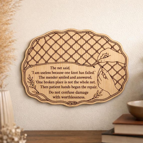 Mended Net Birch Plaque, Inspirational Encouragement Wall Art