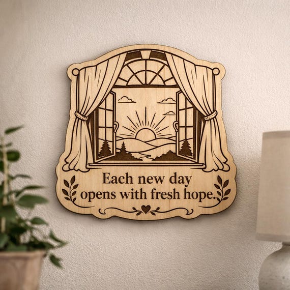 Open Window Sunrise Wood Plaque – Fresh Hope Quote, product view 2