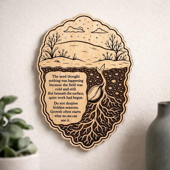 Hidden Growth Birch Plaque, Inspirational Seed Wall Art