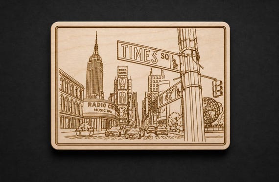 Engraved Birch Manhattan NYC City Scenes • Famous Manhattan, Hidden Gems Wall Art, product view 2
