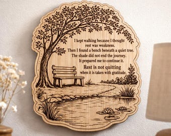 Rust is niet weg te denken berkenplaque, inspirerende muurkunst