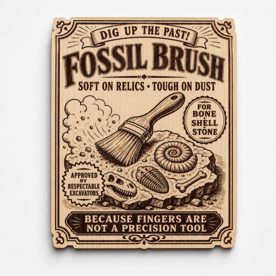 Vintage Fossil Brush Wood Sign, Archaeology Decor, Paleontology Gift, Dino Fossil Wall Art