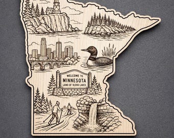Minnesota Wood Wall Art, welkomstbord staat, berken muurdecoratie
