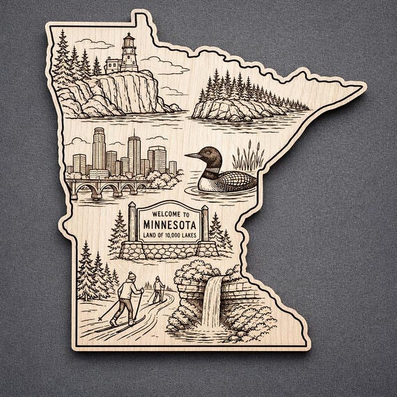 Minnesota Wood Wall Art, State Welcome Sign, Birch Wall Decor