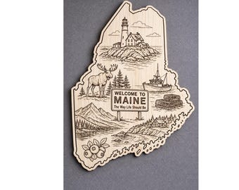Maine houten muurkunst, welkomstbord, berken muurdecoratie
