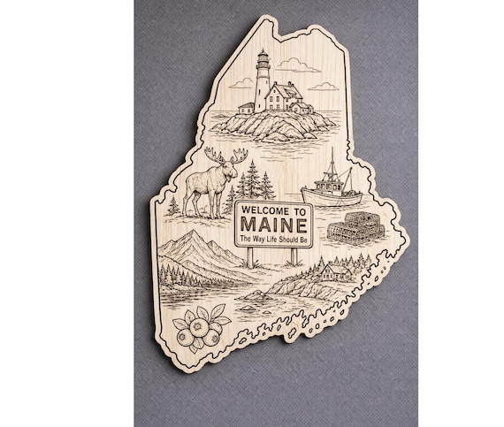 Maine Wood Wall Art, State Welcome Sign, Birch Wall Decor