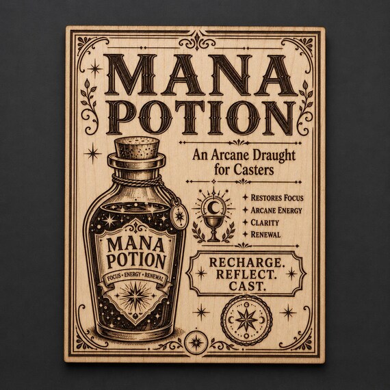 Mana Potion Wood Sign, Fantasy Potion Wall Art, Arcane Magic Decor