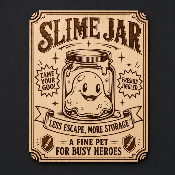 Slime Jar Wood Sign, Cute Fantasy Pet Storage Plaque, Funny Goo Jar Wall Decor, Gamer Room Shelf Art
