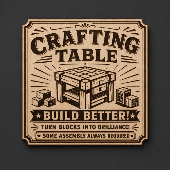 Wood Crafting Table Sign, Birch Game Room Decor