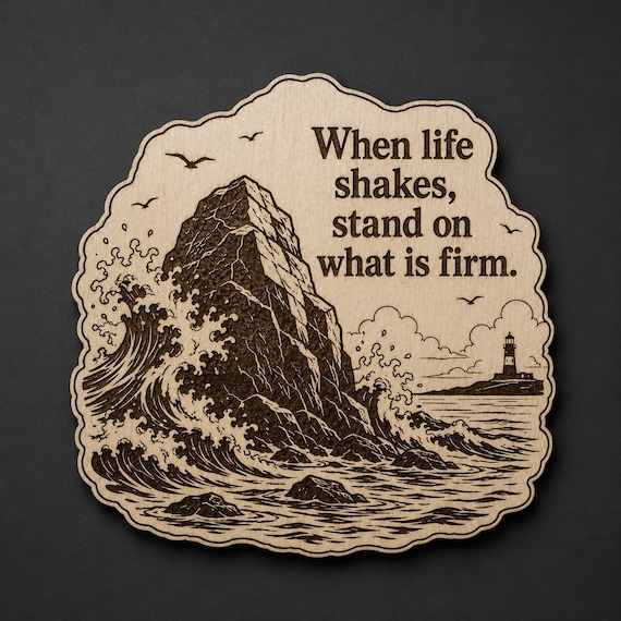 Rock and Waves Wood Plaque, Stand Firm Quote Sign, Inspirational Birch Wall Art