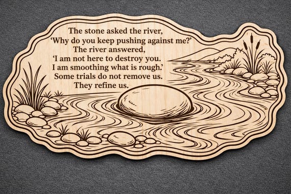 River Stone Birch Plaque, Inspirational Refinement Wall Art, product view 2