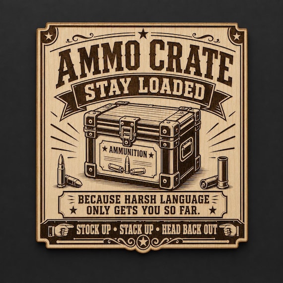 Ammo Crate Wooden Wall Sign, Vintage Game Room Decor, Rustic Birch Desk or Wall Plaque