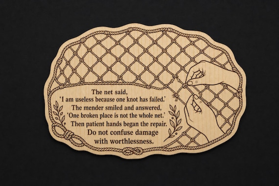 Mended Net Birch Plaque, Inspirational Encouragement Wall Art, product view 2