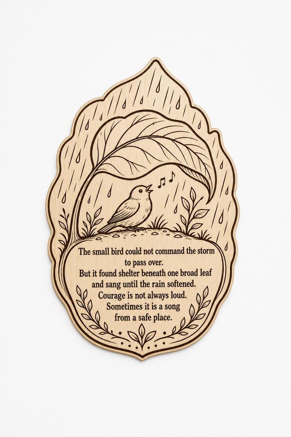 Small Bird Birch Plaque, Courage Under the Leaf Wall Art, product view 2