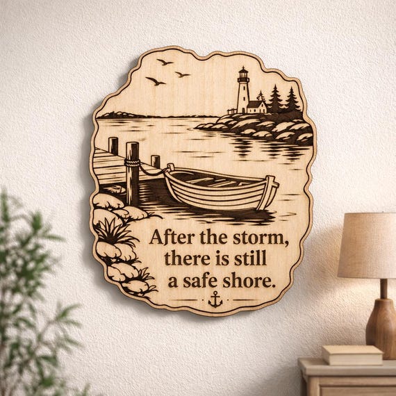 Safe Shore Wood Sign, After the Storm Birch Plaque, Harbor Boat Wall Decor, Comfort Gift, product view 2