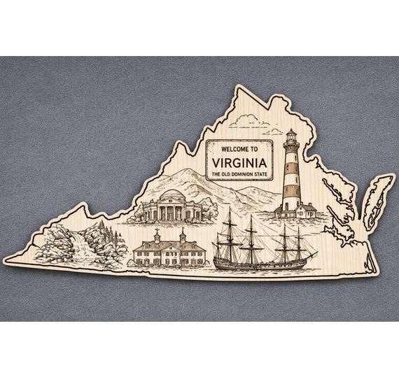 Virginia Wood Wall Art, State Welcome Sign, Birch Decor