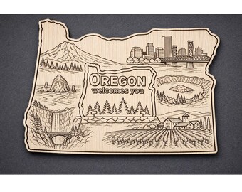Oregon houten muurkunst, welkomstbord staat, Pacific Northwest-cadeau