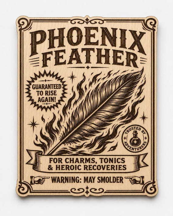 Phoenix Feather Fantasy Apothecary Wood Sign, Vintage Potion Shop Wall Decor