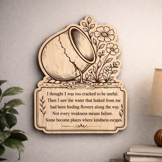 Inspirational Cracked Pot Birch Plaque, Encouraging Wall Art, product view 2