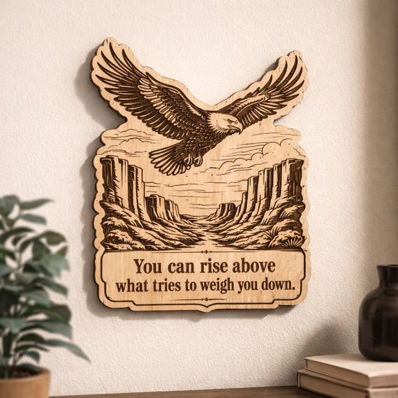 Eagle Wood Sign, Rise Above Quote Birch Plaque, Canyon Wall Decor, Inspirational Gift, product view 2