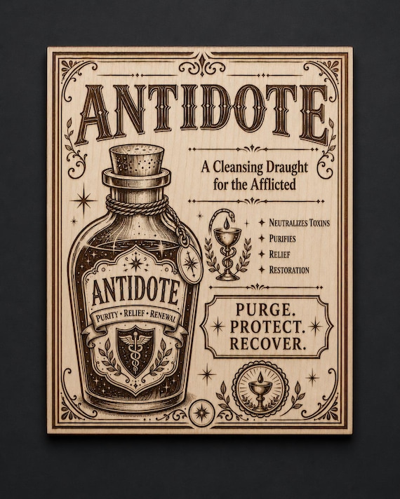 Vintage Antidote Wood Sign, Apothecary Wall Art, Fantasy Potion Decor