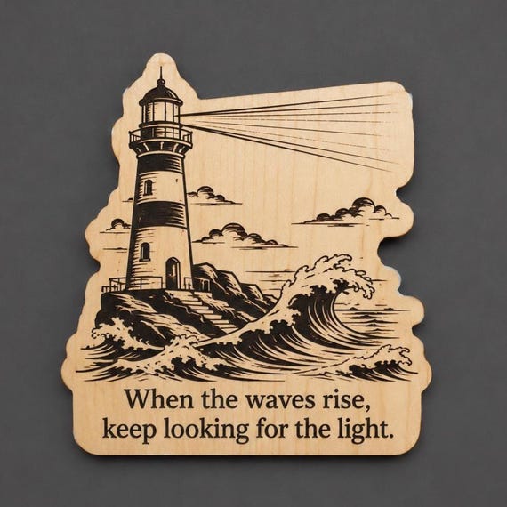 Inspirational Ocean Wave Wall Art, Keep Looking for the Light Birch Desk Sign