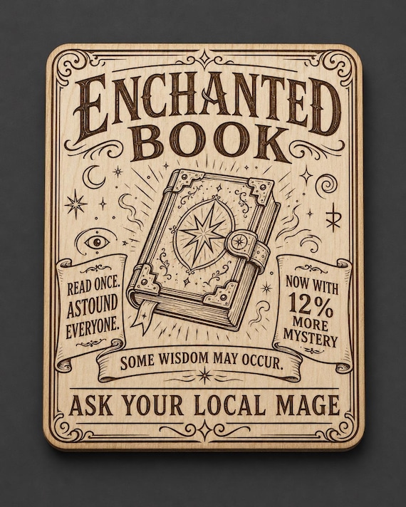 Enchanted Book Birch Wood Engraved Fantasy Wall Art