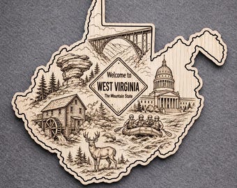 Houten muurkunst West Virginia, welkomstbord, berkendecoratie