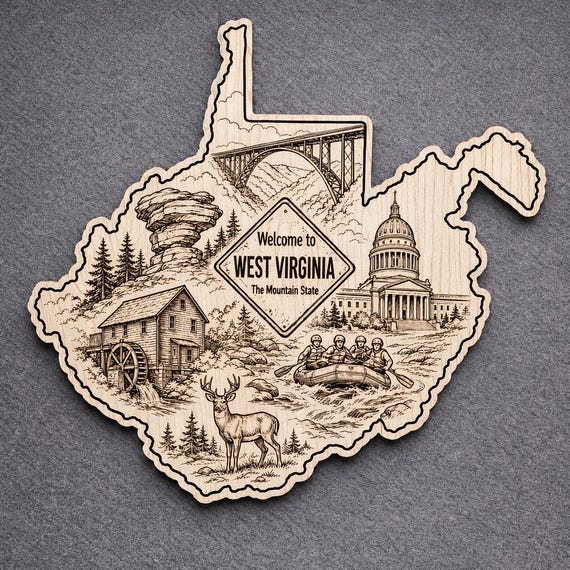 West Virginia Wood Wall Art, State Welcome Sign, Birch Decor