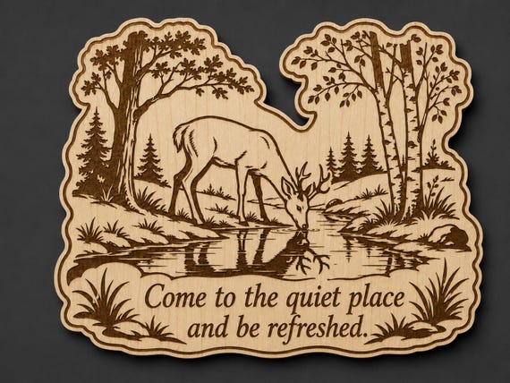 Deer Woodland Wood Plaque – Quiet Place Quote