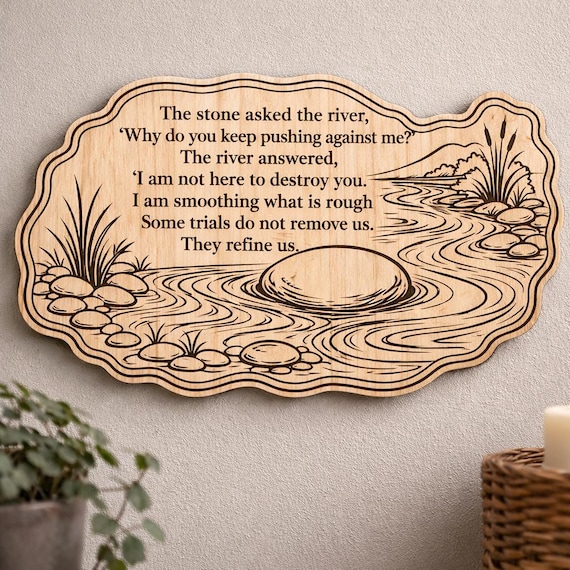 River Stone Birch Plaque, Inspirational Refinement Wall Art