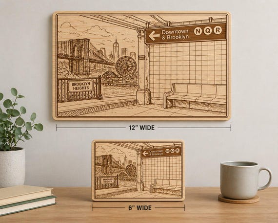 Brooklyn Art, Wood Engraved | Famous Skyline, Hidden Gems NYC Decor, product view 3